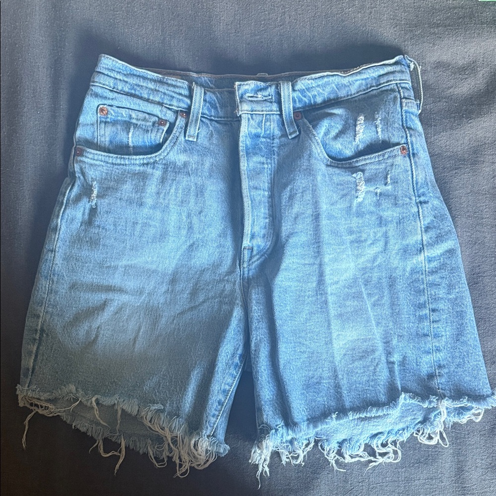 Levi's Blue Frayed Hem Jean Shorts